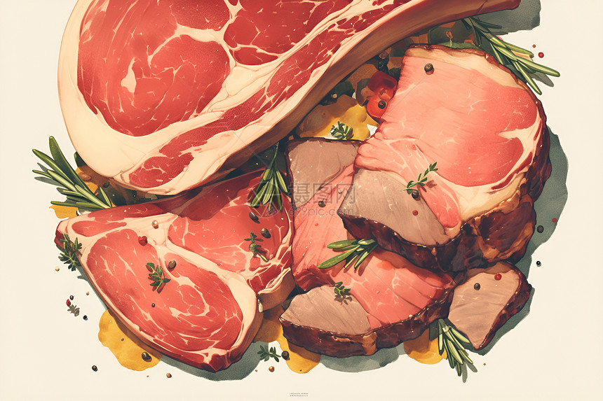 健康的卡通生肉图片