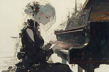 弹奏钢琴的女孩优雅女孩弹奏钢琴插画