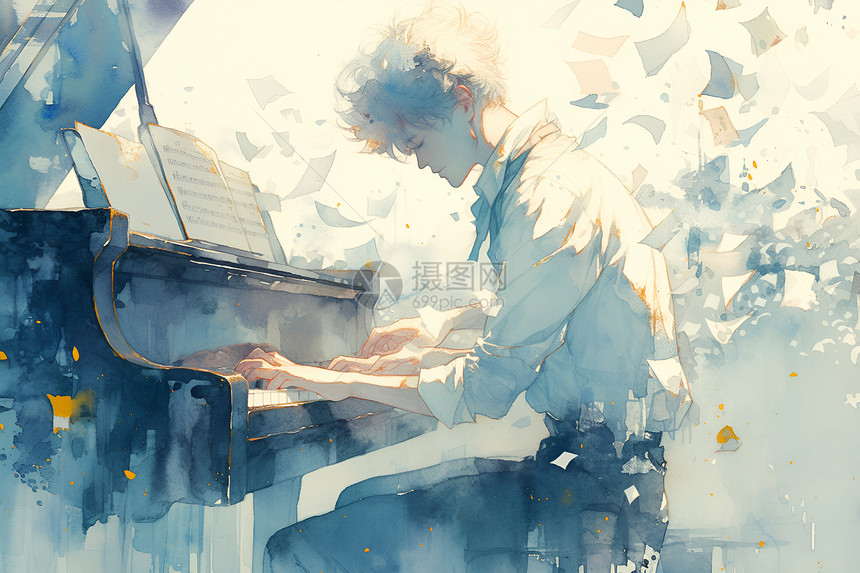 阳光下弹奏钢琴的男人图片