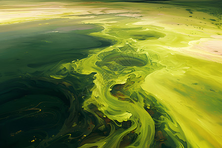海水污染海浪中的绿藻插画