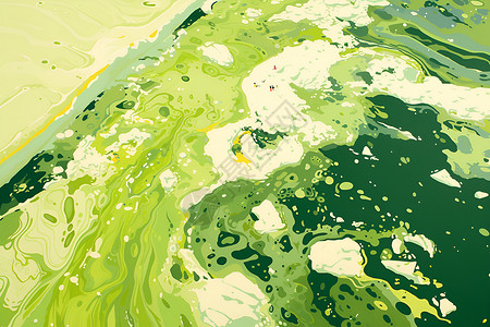 海水污染水流里的绿藻插画