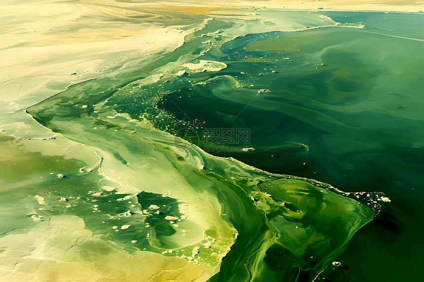 被绿藻污染的水域图片