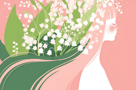铃兰花丛里的女孩背景图片