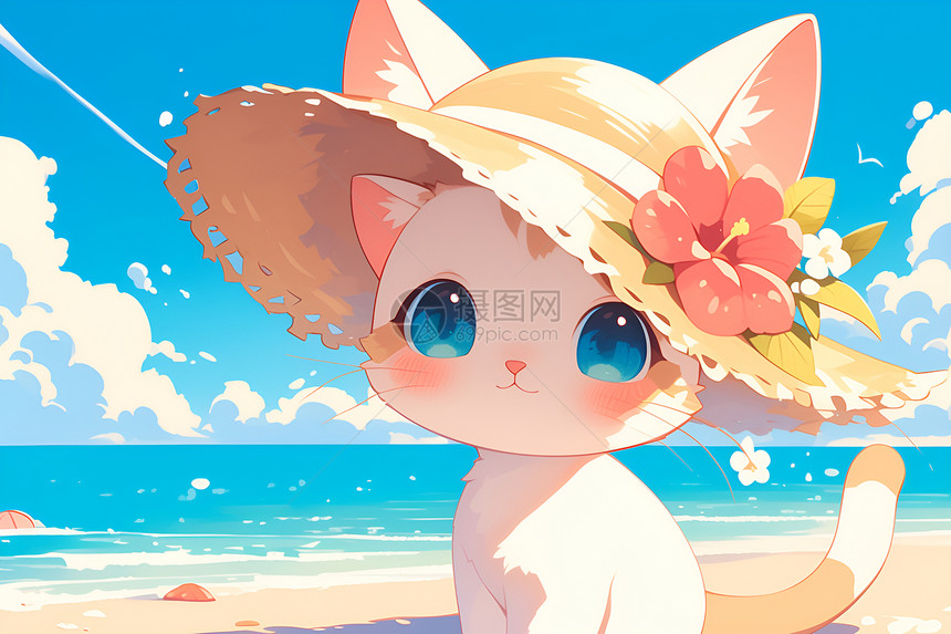 海滩上的小猫图片
