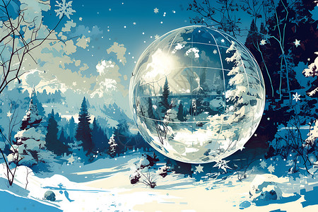 阳光下的雪地阳光下的雪花水晶球插画