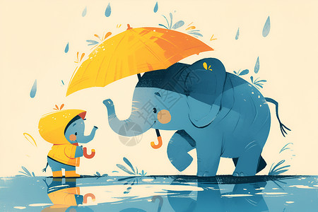 长着鼻子大象的雨天奇遇记插画