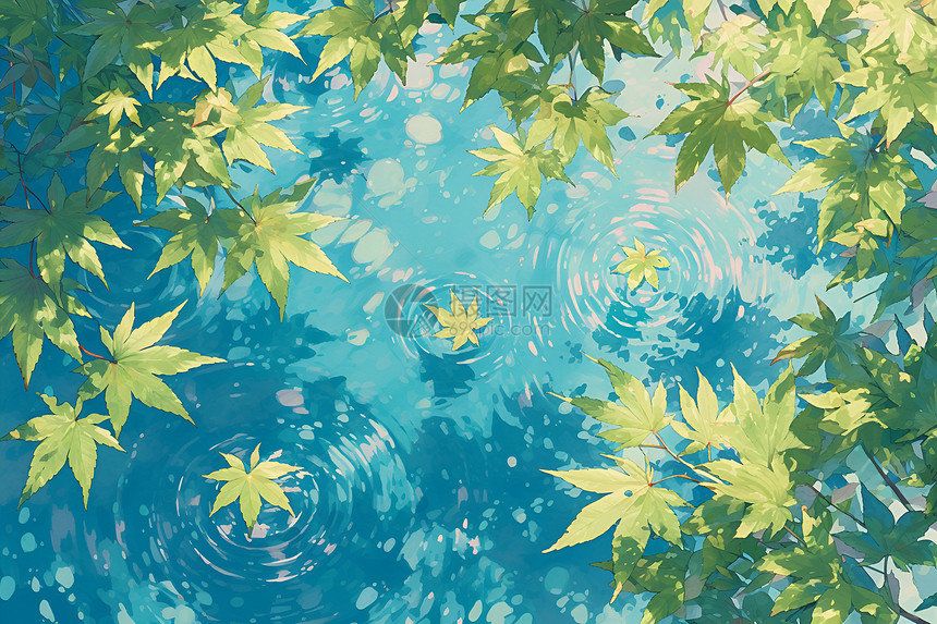 湖水上的绿叶图片