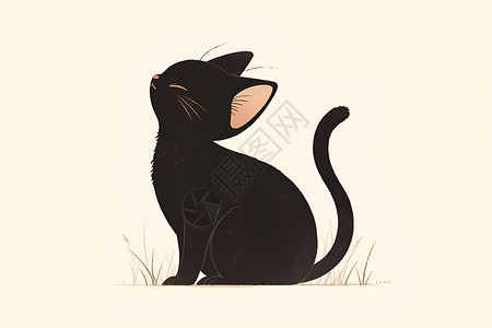 呆萌动物高傲的黑猫插画