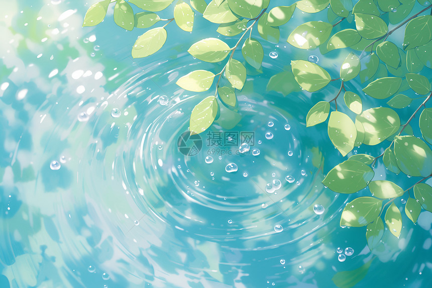 碧水漂浮的绿叶图片