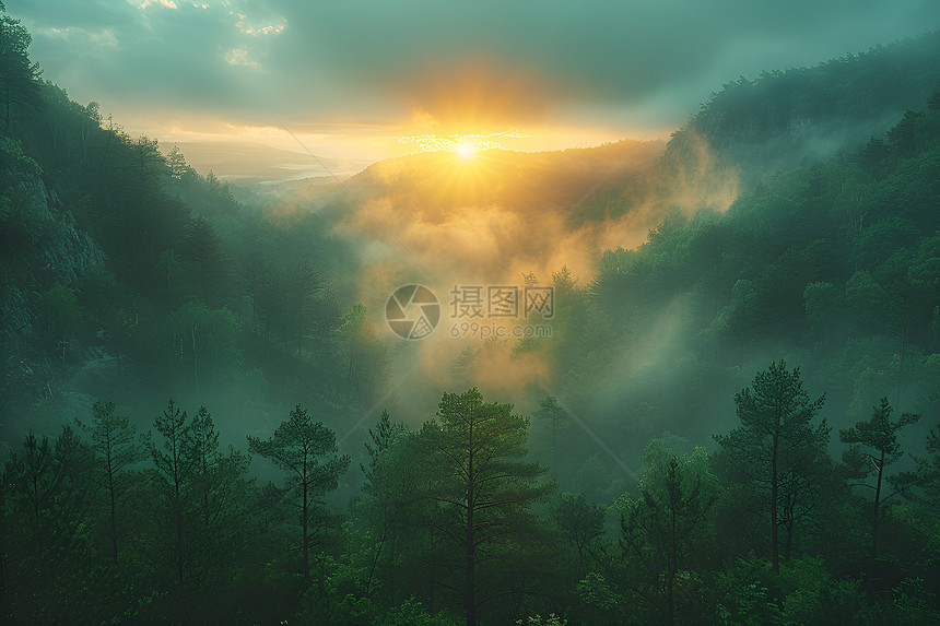 夕阳下的山谷图片