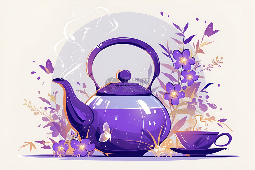 花丛里的茶壶图片