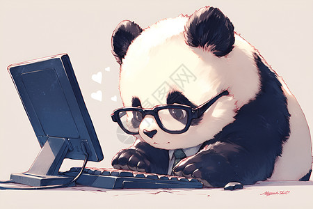 呆萌的熊猫熊猫办公高清图片
