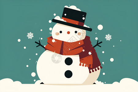 动画雪花素材戴帽子的雪人插画