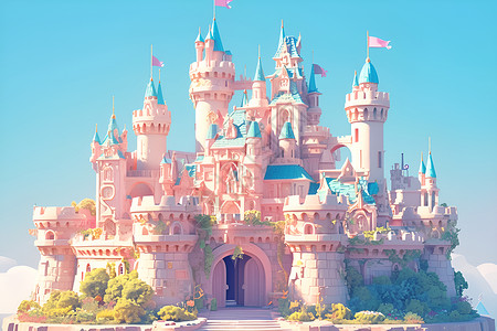卡通粉色粘土城堡高清图片