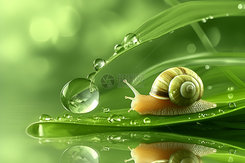 雨中漫步的蜗牛图片