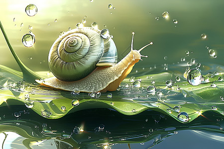 爬行植物荷叶上的蜗牛插画