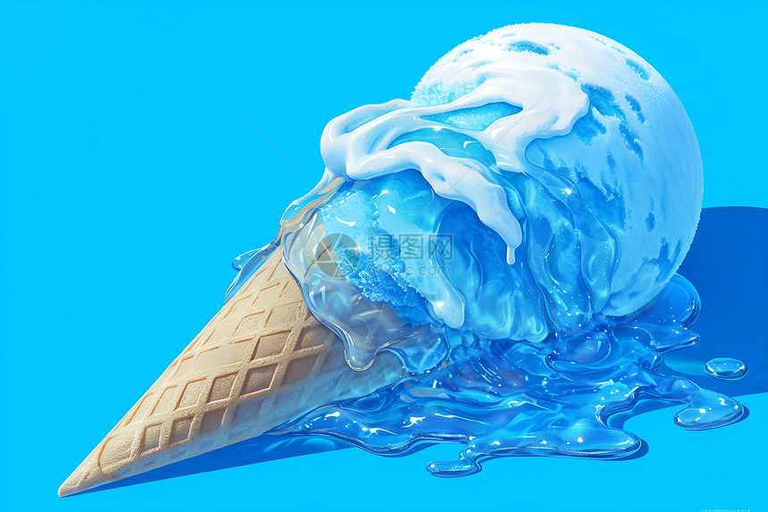 融化的甜筒冰淇淋图片
