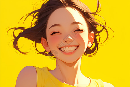 阳光下笑容阳光下大笑的女孩插画