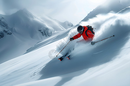 顺水而下滑雪者在雪山坡上飞驰而下插画