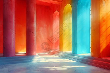 彩色柱子和墙壁背景图片