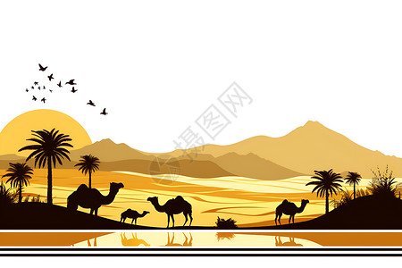 骆驼群沙漠奇幻之旅插画