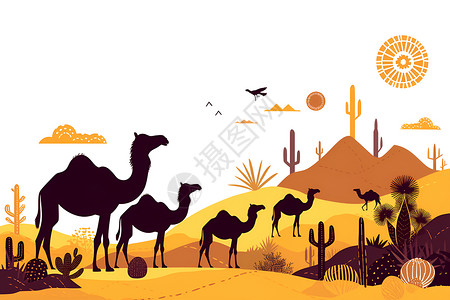 礼品盒矢量图沙漠中的骆驼插画