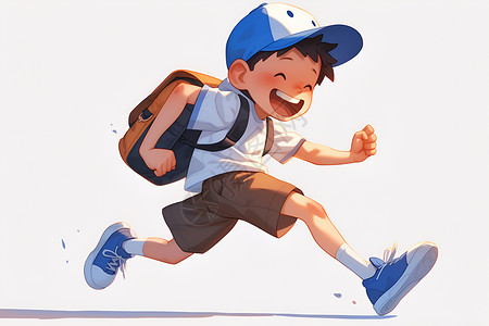 背包出门面带笑容奔跑的男孩插画