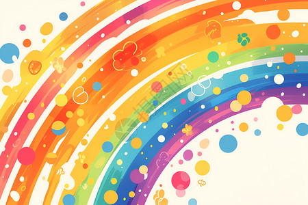 圆形玉佩圆点围绕的彩虹插画