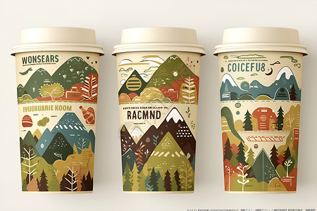 山林画咖啡杯包装高清图片