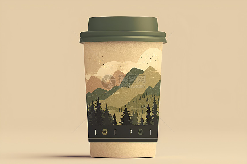山林图案纸质咖啡杯图片