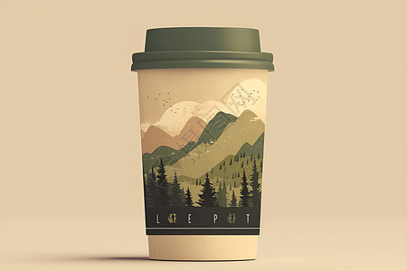 咖啡杯点赞图案山林图案纸质咖啡杯插画