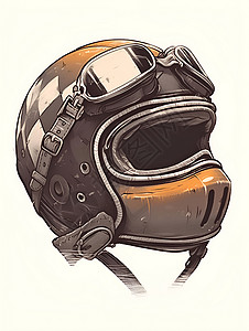 复古线条素材复古棕色头盔插画