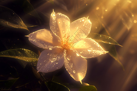 清晨的白色茉莉花背景图片
