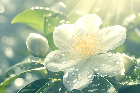 清晨的一朵白色茉莉花背景图片