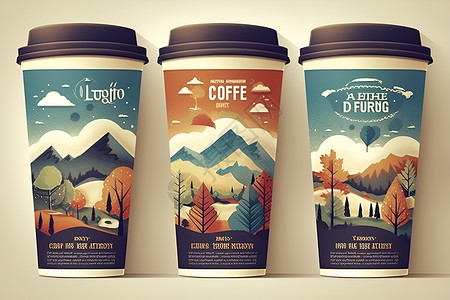 山林画的咖啡杯包装高清图片