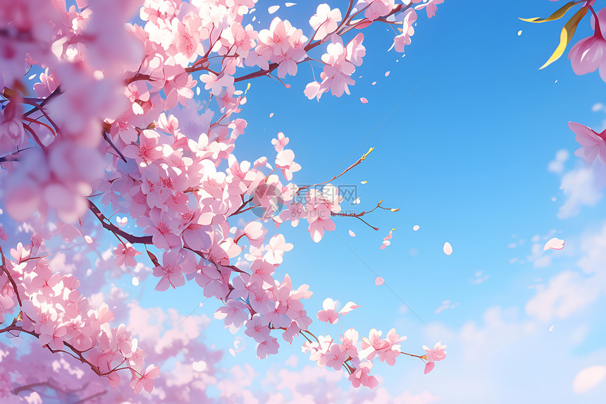 满树绽放的粉色花瓣图片