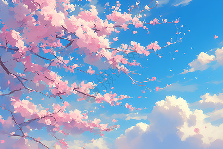漫天飞舞的粉色花瓣高清图片