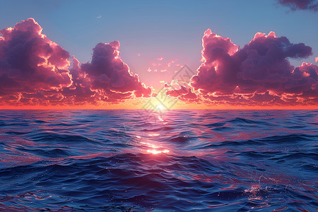 背景夕阳海洋上的日落插画