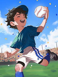 男孩在球场打棒球背景图片
