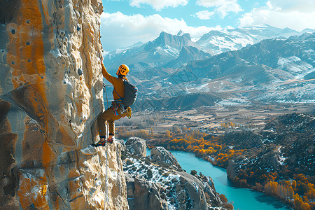攀岩摄影征服高峰的攀岩者插画