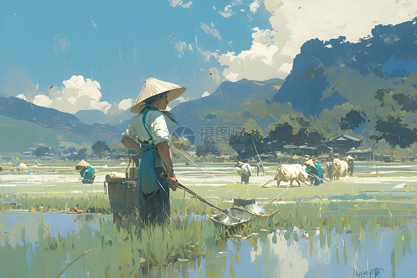 稻田的农民图片