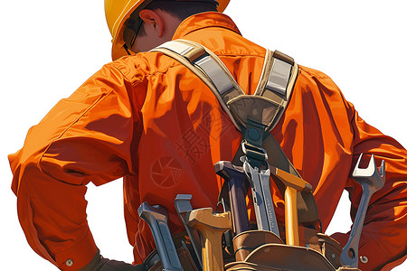 男性手拿姿势工人背上的修理工具插画