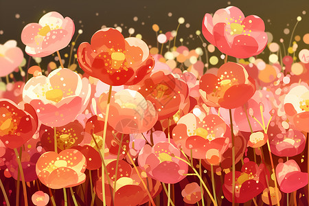 花卉花丛剪影美丽的花海插画