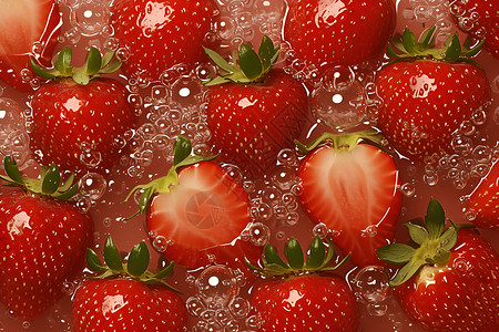 新鲜红心果橙水中的草莓插画
