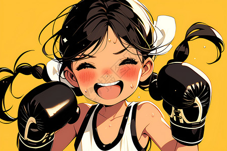 戴手套的拳头开心的拳击女孩插画