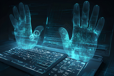 五指香橼数码电脑屏幕上的手掌设计图片