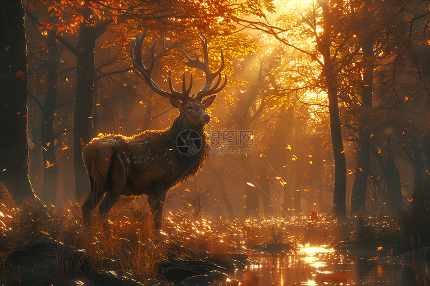 户外森林中的鹿图片