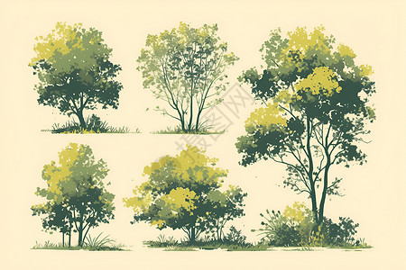 展示图标展示的绿树元素插画插画