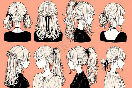 双马尾发型多款发型的女性插画