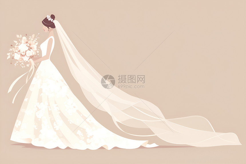 白纱新娘和花束图片
